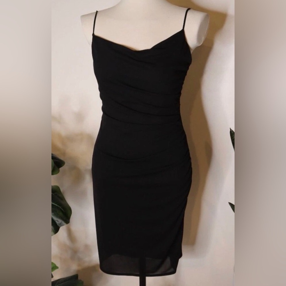 David Meister Asymmetrical Black Cocktail/Party Dress with Spaghetti Strap